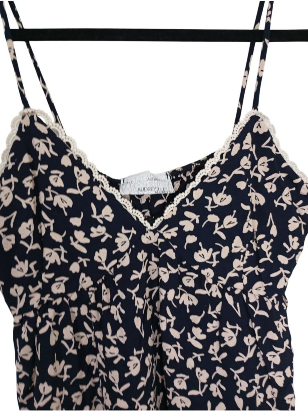 Audrey 3+1 Womens Navy Floral Print Lace Trim Sleeveless Top Size S - Picture 3 of 7